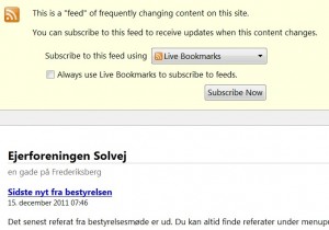 Hvordan abonnementssiden ser ud for en RSS feed